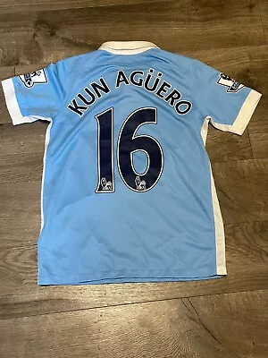 NIKE MANCHESTER CITY KUN AGUERO 2015-2016 ORIGINAL JERSEY Youth Size L Large • $115