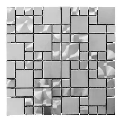 Brushed Nickel Stainless Steel Square Metal Mosaic Tile Kitchen Bath Backsplash • $3.99