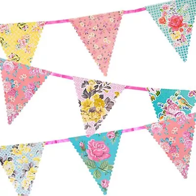 Vintage Bright Floral Paper Bunting Triangle Pennants Decoration Party Birthday • $23