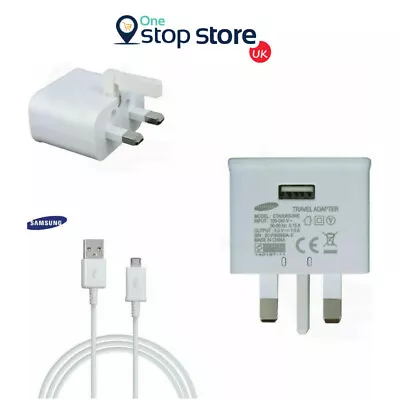 Genuine Samsung Mains Charger Plug & Micro Cable For Galaxy S7 S6 S5 J9 J7 White • £6.50