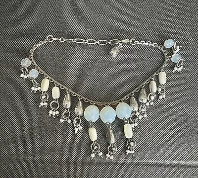 Mother Of Pearl Anklet Silver Tone White Glass Beads 9.25” • $7.50