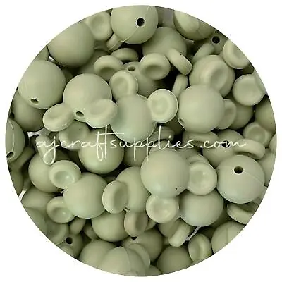 10x SAGE GREEN Silicone Mixed MOUSE HEAD Beads Pack Keyring Lanyard DIY Mickey • $4.60