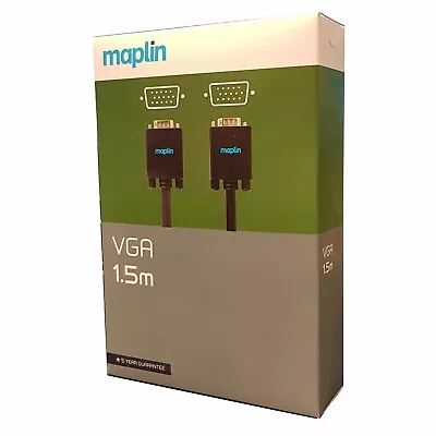 Certified Maplin Premium VGA 15 Pin D-Sub Male To VGA D-Sub Male Monitor Cable • £5.39