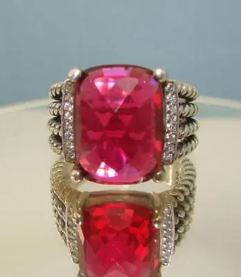 David Yurman Sterling Faceted Dark Pink Tourmaline Diamond Wheaton Ring SZ 9 • $367.99