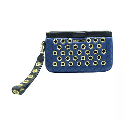 Miu Miu GHW Pouch Calfskin Leather Blue • $233