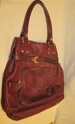 Elliott Lucca Large Leather Purse Shoulder Bag Tote Woven Zip Pockets 2 Handle • $35