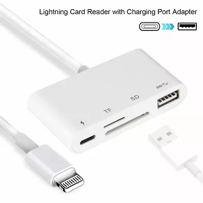4 In 1 SD TF Card Reader For IPhone IPad IPod USB 2.0 OTG Camera W/Charger Port • $18.25