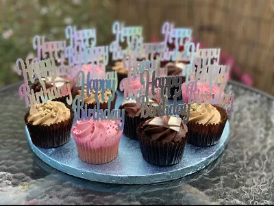 £3.49 • Buy Happy Birthday Cupcake Toppers, X6 X12 Glitter Card, Foil Card