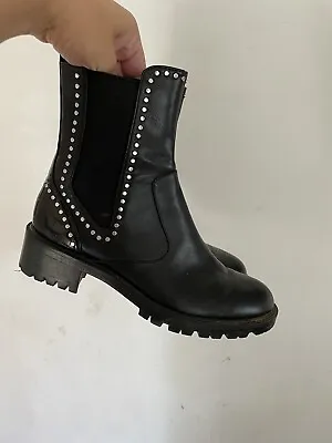 Zara Womens Black Moto Combat Boots Studded Size US 6.5 • $20.99