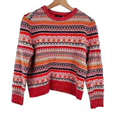 J. Crew Women’s S Fair Isle Cropped Crewneck Sweater Bright Cerise Peony  • $30