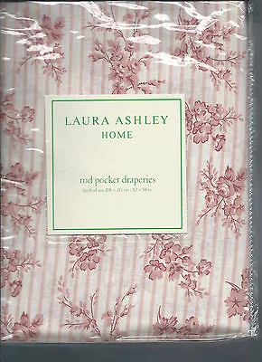 Laura Ashley Garner Rose Pink White Stripe Floral Rod Pocket Drapes Drapery New  • $55