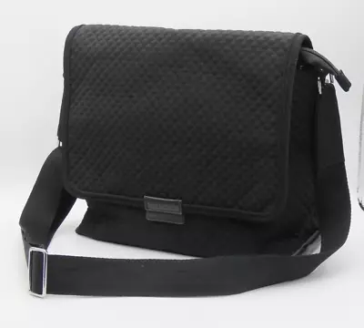 Vera Bradley Messenger Bag Purse Black Quilted Microfiber Tablet Sleeve • $35.99