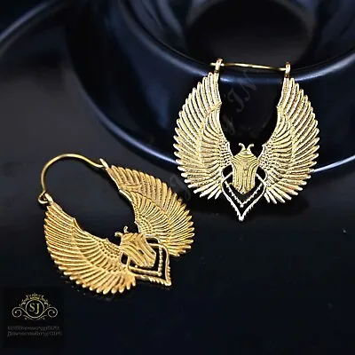 Sacred Wings Scarab Large Hoops Earrings Gypsy Vintage Egyptian Inspired Designs • $20.40