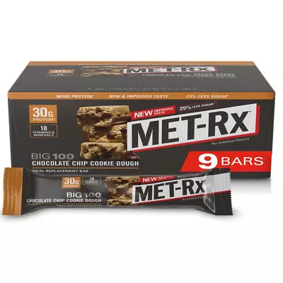 MET-RX Big 100 Colossal Proetin Bars Chocolate Chip Cookie Dough (9 Count) Box • $21.38