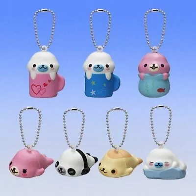 Bandai San-X Gashapon Figure Mamegoma Set Of 7 Soft And Fluffy Keychains NEW • $29.99