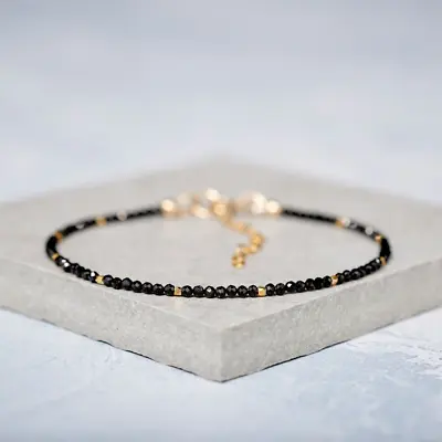Black Spinel Gemstone Beads In Sterling Silver Women Healing Calming Bracelet • $13.96