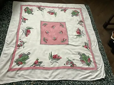 Retro Kitchen Tablecloth With Fish& Meat Design 46x42 Very Unique Maybe 50s/60s • £7.95