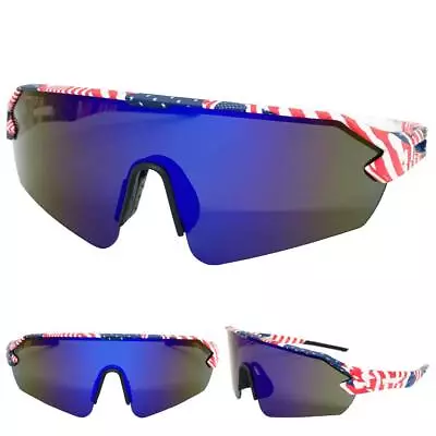 MILITARY TACTICAL Sports Wrap Patriotic USA American Flag SUN GLASSES Big Frame • £19.66
