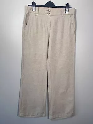Marks And Spencer Linen Blend Trousers Autograph Weekend Beige Wide Leg Size 12 • £19.99