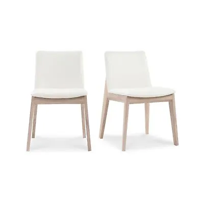 Moe's Home Collection's Deco Oak Dining Chair White Vegan Leather Set Of 2 • $1030