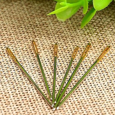 6Pc Stitching Sewing Gold Straight Needles Repair Canvas Leather Craft Hand Tool • $2.69