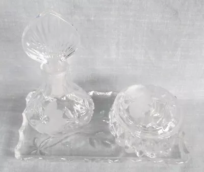 Vintage Princess House Lead Crystal Vanity Set Perfume Bottle Trinket Box & Tray • $16.99