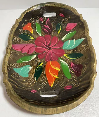 Mexica Batea Hand Painted Folk Art Tray. Oval Shape With Handle Cut Outs. • $21