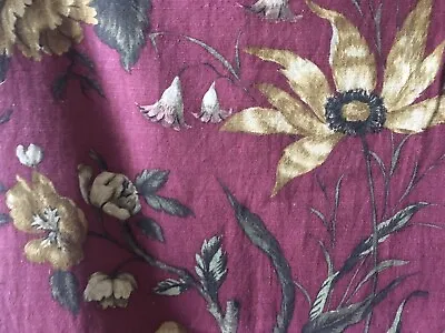 Vintage French Tree Of Life Floral Cotton Linen Fabric ~ Burgundy Ochre Brown • $49