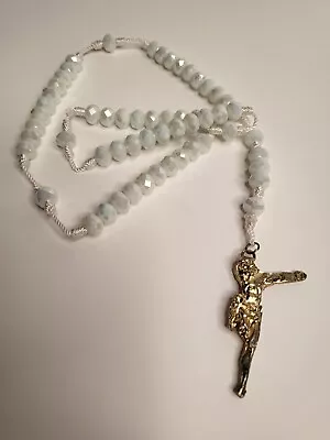 $25 • Buy Cristo Roto White Rosary Beads Mexican Import  Broken Christ  Rosario New No Tag