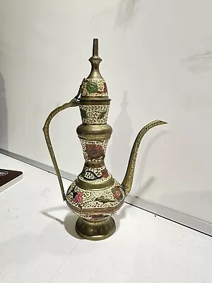 Vintage Hand Made Islamic Floral Enamel Bronze Coffee Tea Pot Pitcher With Spout • $79