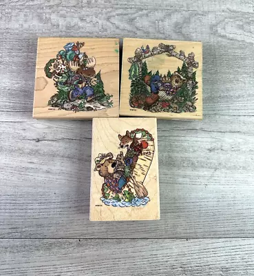 Set Of 3 Stampendous Wood Block Rubber Stamps For Crafting Used Bears & Moose • $12.48