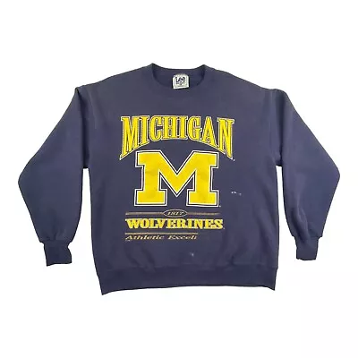 Vintage Michigan Wolverines Sweatshirt By Lee Sport Men's Size Large Blue 1817 • $9