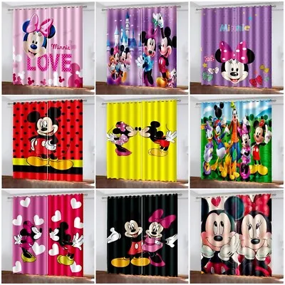 £28.19 • Buy Kids Mickey Mouse & Minnie Pair Thick Blackout Curtains Thermal Ring Top Eyelet