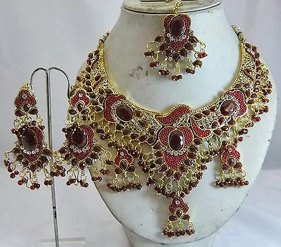 Indian  Bridal Kundan Maroon & Gold Plated Diamantes  Set • $32.99