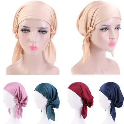 Muslim Women Turban Satin Chemo Cap Hijab Cancer Hat Hair Loss Wrap Headscarf • $6.36