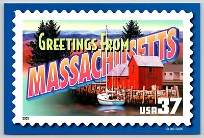 Postcard Greetings From Massachusetts USPS 50 States Postal Stamp Post Card Y2K • $4.99