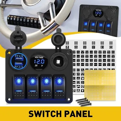 $29.99 • Buy 4 Gang Blue LED Rocker Switch Panel Circuit Breaker Waterproof Car Marine Boat