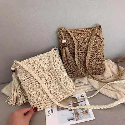 Straw Weaving Shoulder Bags For Women Tassel Beach Crossbody Bag Messenger Bag • £6.38