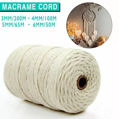 $8.99 • Buy  AUS 3/4/5/6mm Macrame Rope Natural Beige Cotton Twisted Cord Artisan Hand Craft