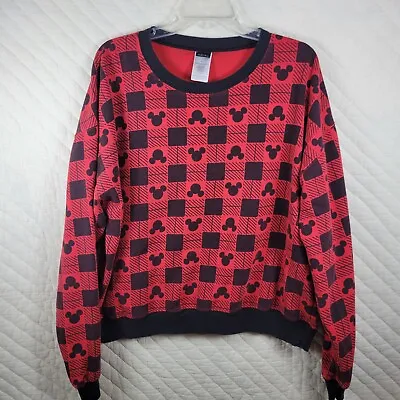 Disney Mickey Mouse Light Crewneck Sweatshirt Red Black Buffalo Plaid Size XL • $17.88