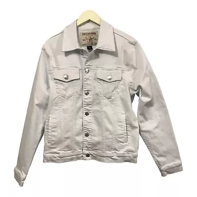 True Religion Mens Trucker Jacket Size L White Silvertone Hardware Button Front • $82.41