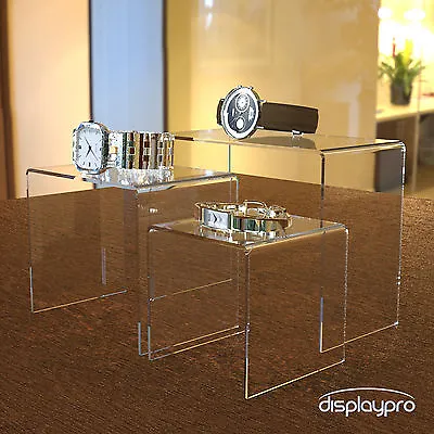 Acrylic Nesting Plinths Riser Shelf Shop Counter Display Stand Clear Black White • £17.80