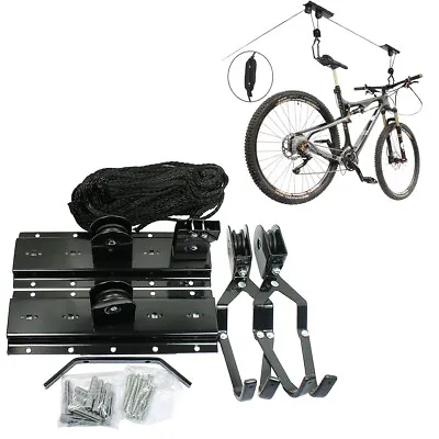 Bicycle Lift Bike Ceiling Mount Pulley Hoist Rack Garage Storage Hooks Hanger • $19.90