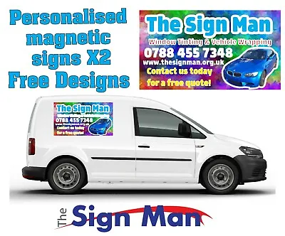 2 X A4 MAGNETIC SIGNS VEHICLE CAR VAN PERSONALISED FREE DESIGN LAMINATED • £11.99