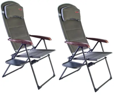 Camping Recliner Chair Pair Quest Naples Pro With Table Green Outdoor Garden  • £95.71