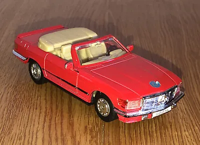 1987 Mercedes Benz 500sl Red Tan 1/39 Scale Pullback Toy Car Moving Parts WORKS • $12.99