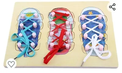 Wooden Educational Shoe Laces Threading Board Learn To Tie Shoe Laces Kids Hand • £10.39