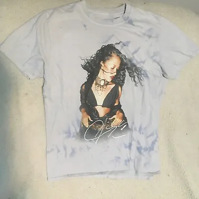 AALIYAH Large Graphic T-shirt Blue Tye Dye / Stone Wash Size Large • £3.85