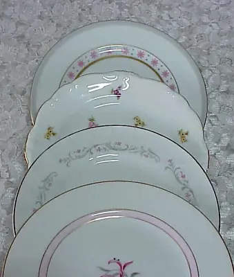 Vintage Mismatched China Dessert Plates (4) Gold Silver Bands 6.5  Pinks Floral • $18.39