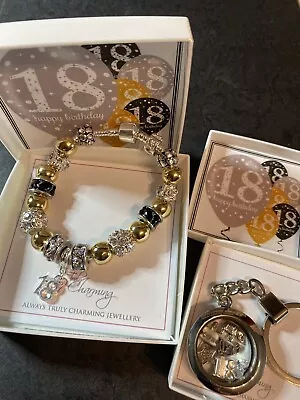 18th Happy Birthday Charm Bracelet And Memory Locket Set 2 Gift Boxed Items • £15